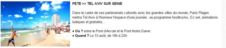 La pr&eacute;sentation de la journ&eacute;e "Tel-Aviv sur Seine" sur le site de la mairie de Paris. (MAIRIE DE PARIS)