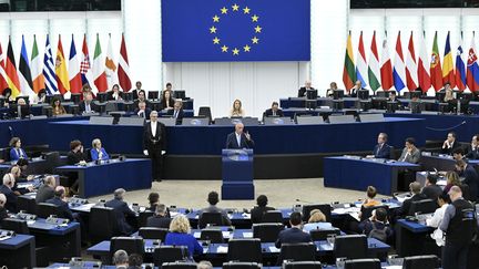 Une séance plénière du Parlement européen, à Strasbourg, le 10 mai 2023. (FREDERICK FLORIN / AFP)