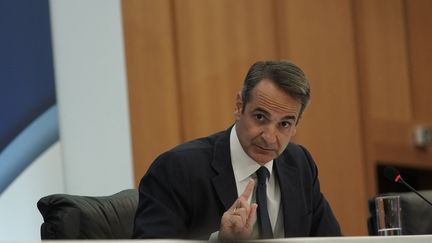 Le Premier ministre de la Grèce Kyriakos Mitsotakis&nbsp;à Athènes, le 12 août 2021. (MENELAOS MYRILLAS / SOOC / AFP)