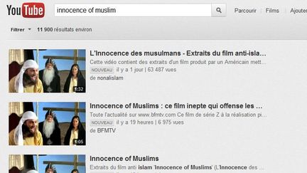 Les extraits vid&eacute;o du film anti-islam "L'Innocence des musulmans" n'ont &eacute;t&eacute; supprim&eacute;s par YouTube qu'en Egypte et en Libye (capture d'&eacute;cran). (YOUTUBE)