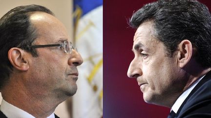 Fran&ccedil;ois Hollande et Nicolas Sarkozy se d&eacute;tachent dans un sondage Opinionway du 20 f&eacute;vrier. (THIERRY ZOCCOLAN / LIONEL BONAVENTURE / AFP)