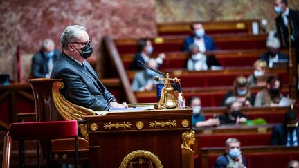 Le président de l'Assemblée nationale, Richard Ferrand, le 7 décembre 2021, à Paris. (XOSE BOUZAS / HANS LUCAS / AFP)