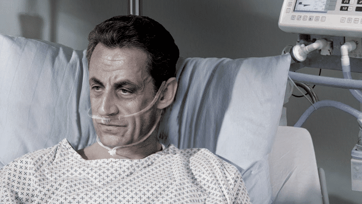 Un photomontage de l'AMDM montre le pr&eacute;sident candidat (UMP) Nicolas Sarkozy sur son lit de mort.&nbsp; (AMDM)