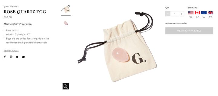 Un œuf en quartz rose proposé à la vente sur le site Goop. (GOOP)