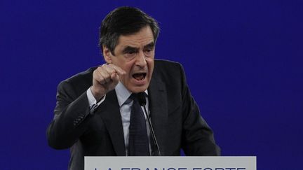 Le Premier ministre, Fran&ccedil;ois Fillon, lors du meeting du pr&eacute;sident candidat,&nbsp;Nicolas Sarkozy &agrave; Villepinte (Seine-Saint-Denis) le 11 mars 2012. (THOMAS COEX / AFP)