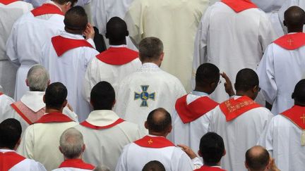  Messe de Pentecôte donnée par le pape François, le 4 juin 2017, place Saint-Pierre à Rome. Y assistent notamment des prêtres du continent africain. (ANDREAS SOLARO / AFP)