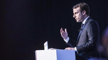 Le candidat d'En marche !, Emmanuel Macron, lors de la présentation de son programme, le 2 mars 2017. (HAMILTON / REA)