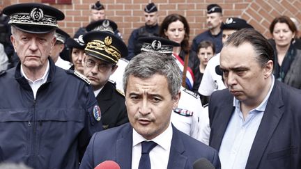 Le ministre de l'Intérieur, Gérald Darmanin, lors d'un point-presse à Roubaix (Nord), le 22 mai 2023. (SAMEER AL-DOUMY / AFP)