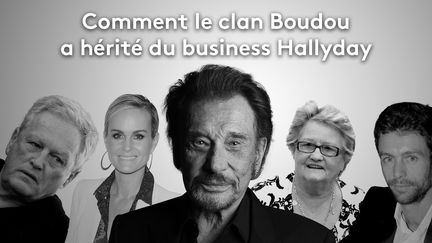 André Boudou, Laeticia et Johnny Hallyday, Elyette et Grégory Boudou. (FRANCEINFO)