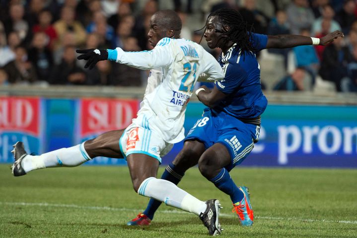 Souleymane Diawara buteur avec l'OM face à Lyon le 4 mai 2014 à l'Orange Vélodrome. (BERTRAND LANGLOIS / AFP)