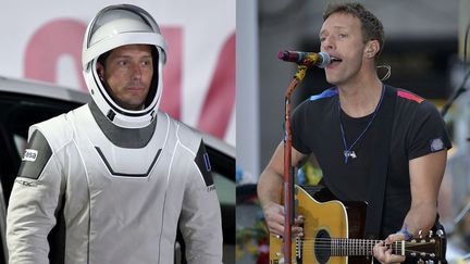 Thomas Pesquet ( à gauche) et Chris Martin du groupe Coldplay ( à droite). (JOE (SIPA) / SLAVEN VLASIC (GETTY IMAGES))