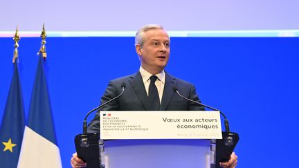 Le ministre de l'Économie et des Finances, Bruno Le Maire, présente ses voeux aux acteurs économiques à Paris, le 5 janvier 2023. (ALAIN JOCARD / AFP)