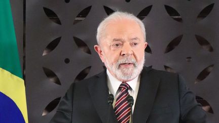 Le président brésilien Lula  s'exprime lors d'une conférence de presse, à Hiroshima, le 22 mai 2023. (MAXPPP)