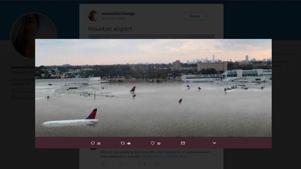 Une image présentée à tort comme étant l'aéroport de Houston après le passage de l'ouragan Harvey, le 26 août 2017.&nbsp; (MAGA WOMEN / TWITTER)