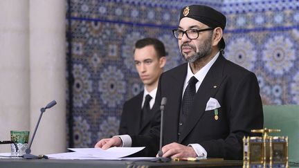 Le roi Mohammed VI lors d'une prise de parole au Palais royal de Rabat (Maroc), le 6 novembre 2022. (PALAIS ROYAL DU MAROC / AFP)