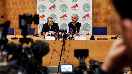 The president of Young Farmers and the FNSEA, in Paris, February 13, 2024. (GEOFFROY VAN DER HASSELT / AFP)