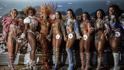 Des candidates au titre de reine du carnaval de Rio&nbsp;2014 posent, lors de la s&eacute;lection, le 8 novembre 2013, &agrave; Rio de Janeiro (Br&eacute;sil). (YASUYOSHI CHIBA / AFP)