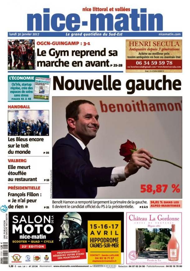 La une de "Nice Matin", le 30 janvier 2017. (NICE MATIN)