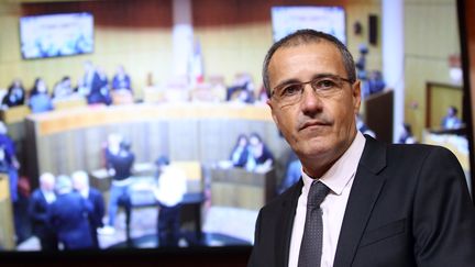 Le président de l'Assemblée de Corse, Jean-Guy Talamoni, le 17 décembre 2015 à Ajaccio. (PASCAL POCHARD-CASABIANCA / AFP)