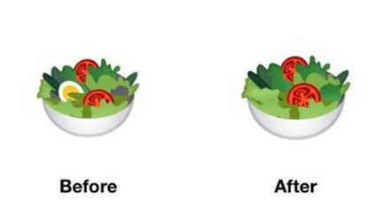 Dans la nouvelle version d'Adroid, l'œuf disparaît de l'emoji salade.&nbsp; (Jennifer Daniel / Twitter)