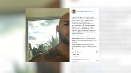 Capture d'écran d'une vidéo du compte Instagram de Booba, où le rappeur défie Kaaris, le 25 décembre 2018.&nbsp; (INSTAGRAM / FRANCEINFO)