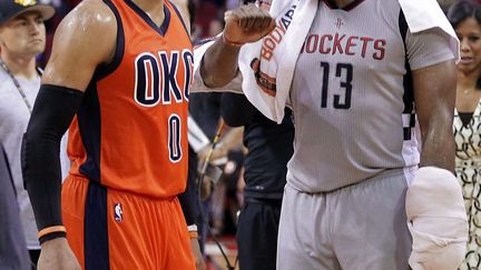 Russell Westbrook et James Harden (MICHAEL WYKE/AP/SIPA / AP)