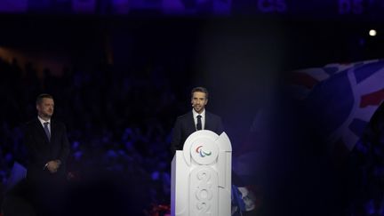 Le président du Cojop, Tony Estanguet, le 8 septembre 2024 lors de son discours pendant la cérémonie de clôture des Jeux paralympiques, au Stade de France à Saint-Denis. (THIBAUD MORITZ / AFP)