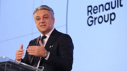 Luca de Meo, directeur général de Renault, à Londres, le 6 février 2023. (ISABEL INFANTES / EPA / MAXPPP)