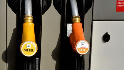 Le 12 octobre 2018, les carburants changent de nom. Sur cette pompe, les nouvelles appellations du diesel sont déjà installées. (JOEL LE GALL / MAXPPP)