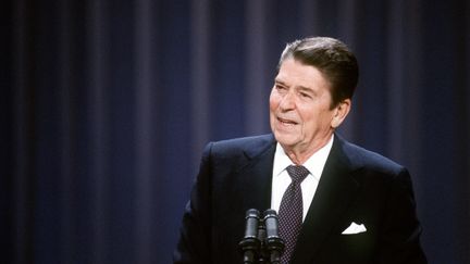 Ronald Reagan, président des USA, à la Convention des Républicains, à Dallas (Texas), le 23 août 1984. (UPI)