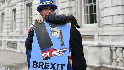 Un manifestant anti-brexit à Londres (Grande Bretagne), le 16 août 2019. (ALBERTO PEZZALI / NURPHOTO)