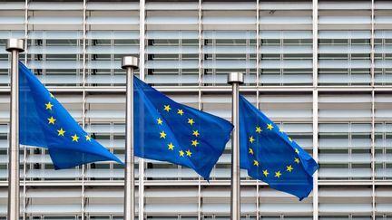 Le drapeau de l'Union européenne à Bruxelles, le 27 août 2021.&nbsp; (ADRIEN NOWAK / HANS LUCAS / AFP)