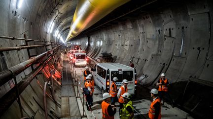 Le chantier du tunnel Lyon-Turin à Saint-Martin-la-Porte (Savoie), le 1er février 2019. (NICOLAS LIPONNE / NURPHOTO / AFP)