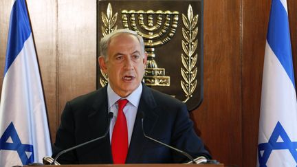 Le Premier ministre isra&eacute;lien Benjamin Netanyahu lors d'une conf&eacute;rence de presse &agrave; J&eacute;rusalem (Isra&euml;l), le 22 juillet 2013. (BAZ RATNER / AFP)