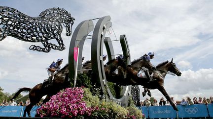 Le Fran&ccedil;ais Lionel Guyon lors du concours complet cross-country des Jeux olympiques lundi 30 Juillet 2012, &agrave; Londres. (CHARLIE RIEDEL/AP/SIPA / AP)