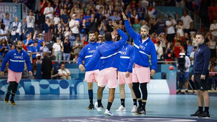 L'équipe de France avant son match contre l'Argentine au tournoi olympique, le 2 août 2024. (VALROFF LAURENE / AFP)