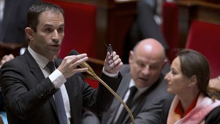 Le ministre de l'Education Beno&icirc;t Hamon lors de la s&eacute;ance de questions au gouvernement, mardi 13 mai &agrave; l'Assembl&eacute;e nationale (Paris). (JOEL SAGET / AFP)