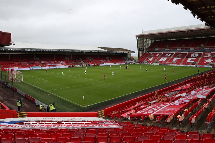 Le stade d'Aberdeen, le Pittodrie Stadium, lors de la reprise du championnat d'Ecosse (ANDREW MILLIGAN / POOL)