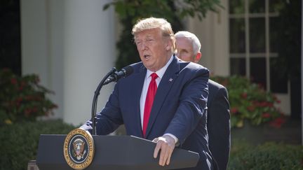 Le président des Etats-Unis, Donald Trump, annonce la création d'un commandement de l'espace, à Washington, le 29 août 2019. (RON SACHS / CONSOLIDATED NEWS PHOTOS / AFP)