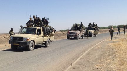 Des militaires tchadiens patrouillent le 21 janvier 2015 &agrave; la fronti&egrave;re entre le Nigeria et le Cameroun, &agrave; 40 km de Maltam (Cameroun). (ALI KAYA / AFP)