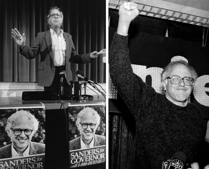 Bernie Sanders en 1986, lors d'une campagne pour le poste de gouverneur du Vermont, et en 1990, après sa victoire au Congrès.
 (AP / SIPA)