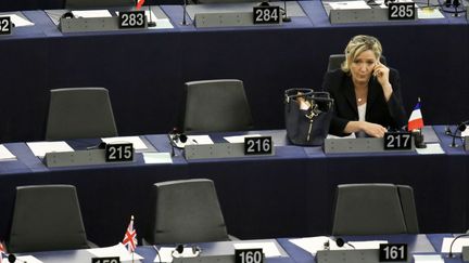 La présidente du Front national, Marine Le Pen, le 17 janvier 2016 au Parlement européen de Strasbourg (Bas-Rhin). (ELYXANDRO CEGARRA / NURPHOTO / AFP)