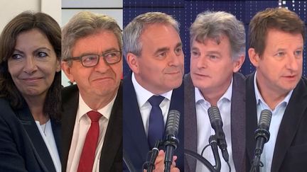 Anne Hidalgo, Jean-Luc Mélenchon, Xavier Bertrand,&nbsp;Fabien Roussel et Yannick Jadot. (LEO LIMON / RADIO FRANCE / FRANCE INTER / FRANCEINFO)