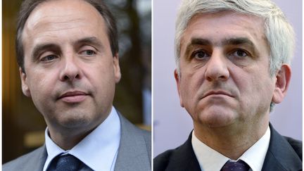 Jean-Christophe Lagarde, le président de l'UDI, et Hervé Morin, le président du Nouveau Centre (BERTRAND GUAY / AFP)