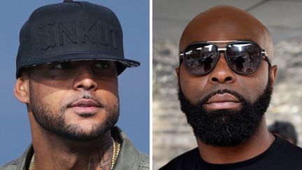 A gauche, Booba, à droite, Kaaris. (DOMINIQUE FAGET / AFP)