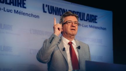 Le candidat de La France insoumise, Jean-Luc Mélenchon,&nbsp;à Paris,&nbsp;dimanche 10 avril 2022. (ANDRE ALVES / HANS LUCAS / AFP)