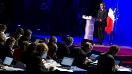 Quelque 400 journalistes se sont press&eacute;s &agrave; la conf&eacute;rence de presse de Nicolas Sarkozy sur son programme, jeudi 5 avril, &agrave; Paris. (LIONEL BONAVENTURE / AFP)