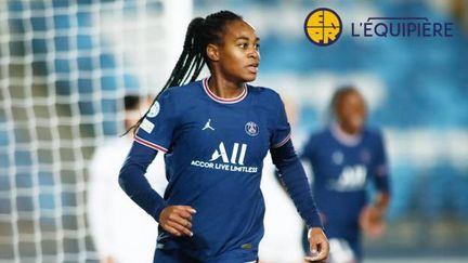 Marie-Antoinette Katoto, la jeune attaquante internationale du PSG, lors du match de Ligue des champions contre le Real Madrid, le 18 novembre 2021. (Oscar Barroso / Spain DPPI via AFP)