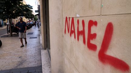 Un tag réclamant justice pour Nahel, dans le centre-ville de Marseille. (VALLAURI NICOLAS / MAXPPP)