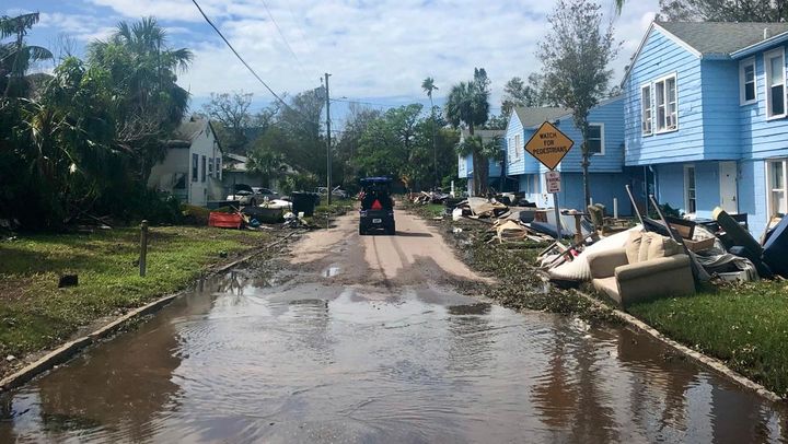 A street in Gulfport after Hurricane Milton hit Florida, October 11, 2024 (CAMILLE MAGNARD / MICKAEL SIMON / RADIO FRANCE)